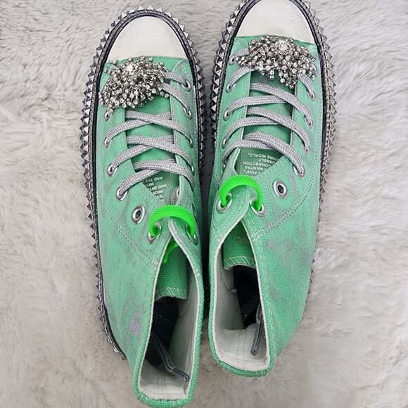 NEW Nan-Ku Couture Free People Cruise Studded Spring Mint Green High Top Sneaker - Picture 5 of 11